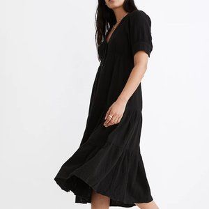 Madewell Tiered Midi Dress (Black, Button-front)